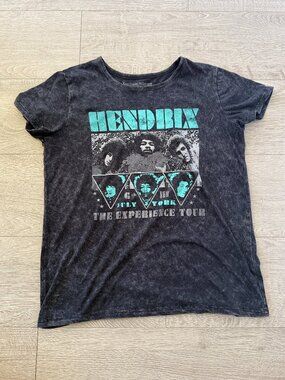 Jimi Hendrix Experience Tour Graphic Band T-Shirt Acid Wash Black Women’s Size S